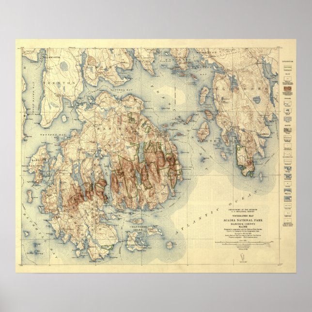 Acadia National ParkTopographic Panoramic Map Poster (Front)