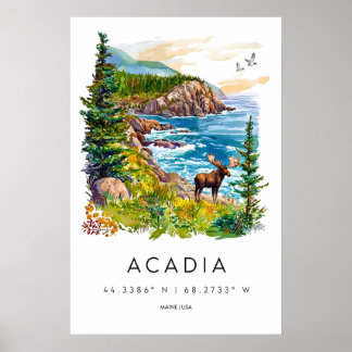Acadia Watercolor Vintage Travel Poster Ski