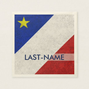 Acadian Flag Surname Distressed Grunge Personalize Napkin