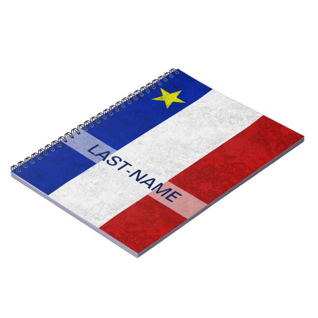 Acadian Flag Surname Distressed Grunge Personalize Notebook (Left Side)