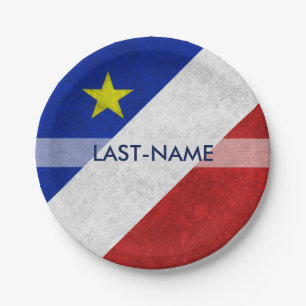 Acadian Flag Surname Distressed Grunge Personalize Paper Plate