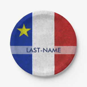 Acadian Flag Surname Distressed Grunge Personalize Paper Plate