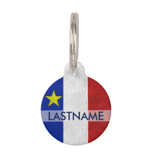 Acadian Flag Surname Distressed Grunge Personalize Pet Tag