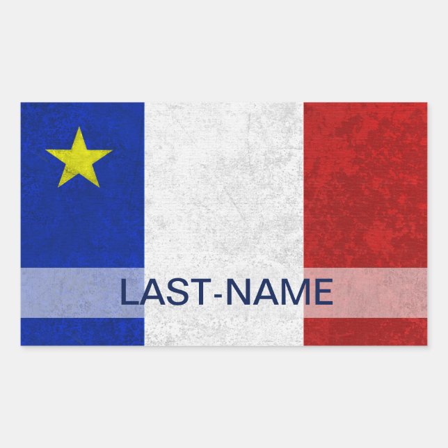 Acadian Flag Surname Distressed Grunge Personalize Sticker (Front)