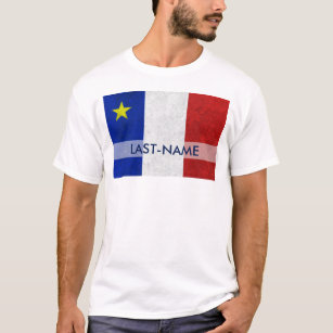 Acadian Flag Surname Distressed Grunge Personalize T-Shirt