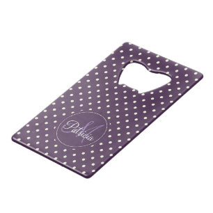 Acai Purple Violet & White Polka Dots Monogrammed Wallet Bottle Opener