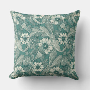 acanthus dark teal green throw pillow