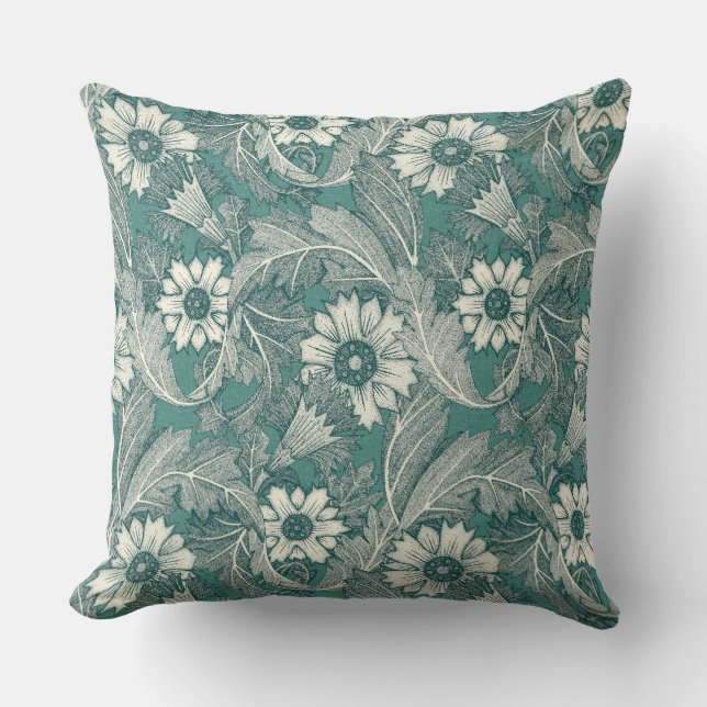 acanthus dark teal green throw pillow (Front)