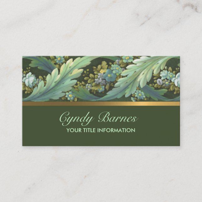 Acanthus Floral Border Business Card Green (Front)
