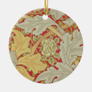 Acanthus leaves and wild rose on a crimson backgro ceramic ornament
