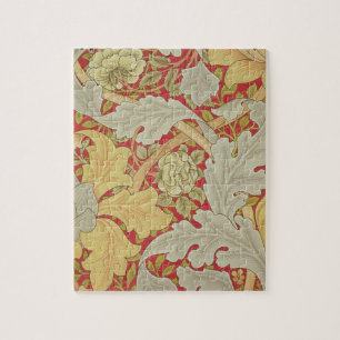 Acanthus leaves and wild rose on a crimson backgro jigsaw puzzle