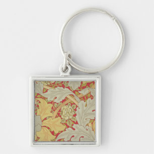 Acanthus leaves and wild rose on a crimson backgro keychain
