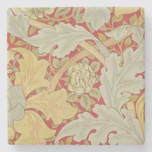 Acanthus leaves and wild rose on a crimson backgro stone coaster