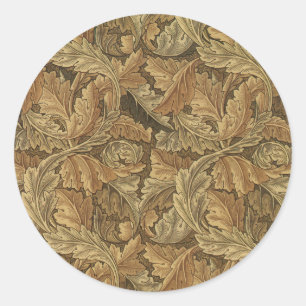 Acanthus Leaves by William Morris, Antique Textile Classic Round Sticker