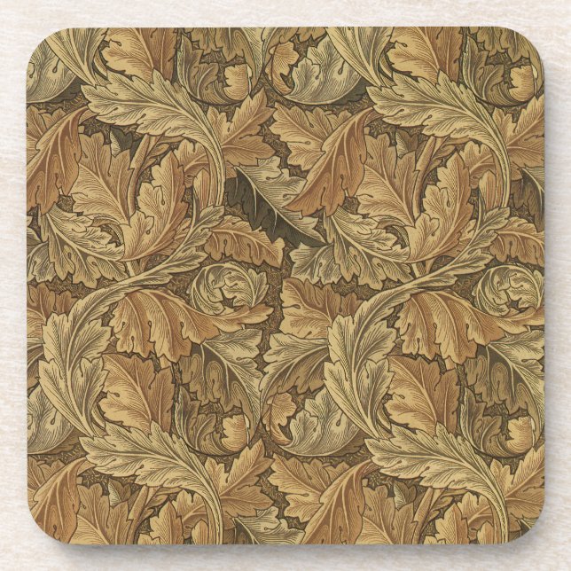 Acanthus Leaves by William Morris, Antique Textile Coaster (Front)