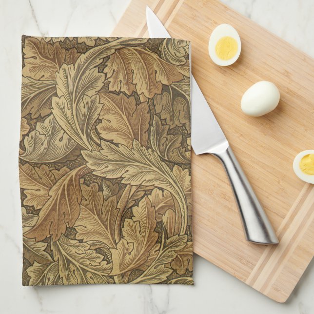 Acanthus Leaves by William Morris, Antique Textile Kitchen Towel (Quarter Fold)