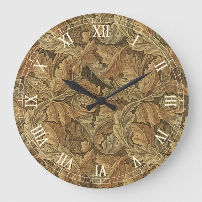 Acanthus Leaves by William Morris, Antique Textile Large Clock (Front)