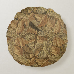 Acanthus Leaves by William Morris, Antique Textile Round Pillow