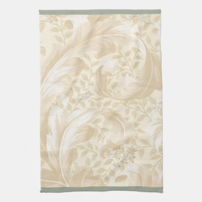Acanthus Leaves in Soft Beige Kitchen Towel (Vertical)