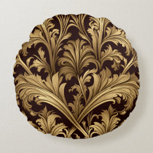 Acanthus Leaves (Old Gold Tone) Round Pillow