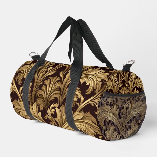 Acanthus Leaves (Old Gold Tone) Small Duffle Bag (Right Corner)
