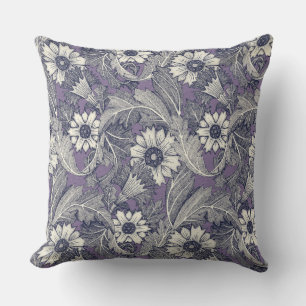 acanthus navy blue violet throw pillow