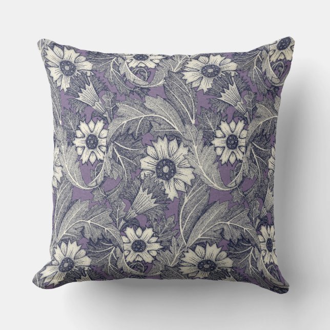 acanthus navy blue violet throw pillow (Front)