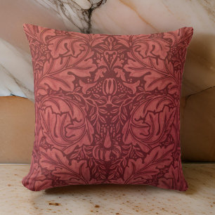 Acanthus William Morris Design Cranberry Throw Pillow