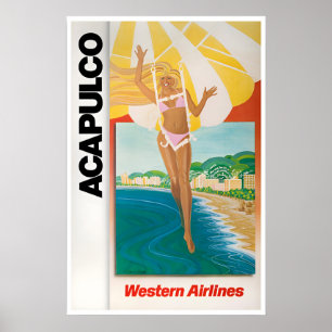 Acapulco Art Western Airlines Travel Poster Mexico