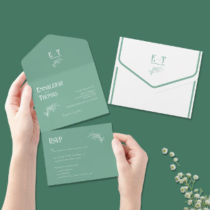 Acapulco Green Simple Modern Wedding All In One Invitation