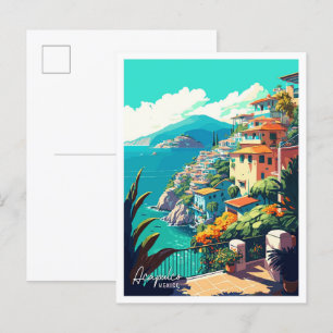 Acapulco Mexico Art vintage travel illustration Postcard