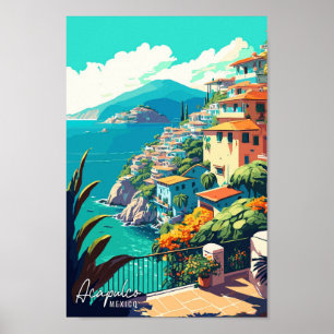 Acapulco Mexico Art vintage travel illustration Poster
