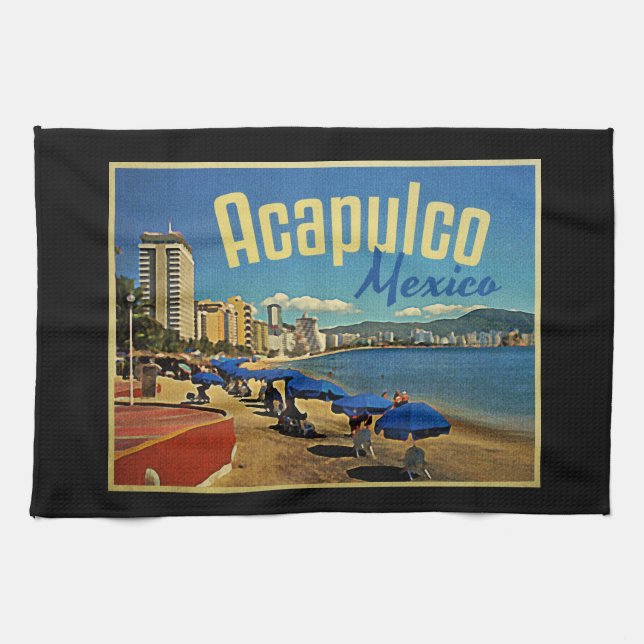 Acapulco Mexico Vintage Travel Kitchen Towel (Horizontal)