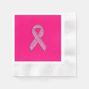 Accent Chrome Glitter Style Pink Ribbon Awareness Napkin