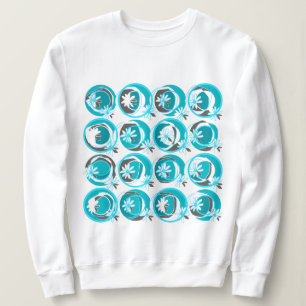 Accent Circles Background Flowers Teal White  Sweatshirt