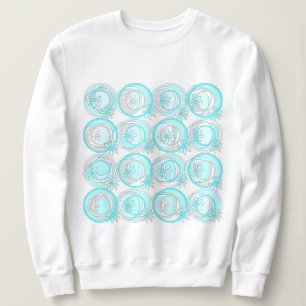 Accent Circles Background Flowers Turquoise White  Sweatshirt