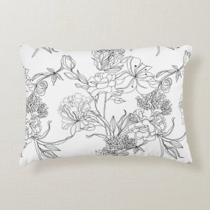 Accent Coussin - Flore noire et blanche Impression