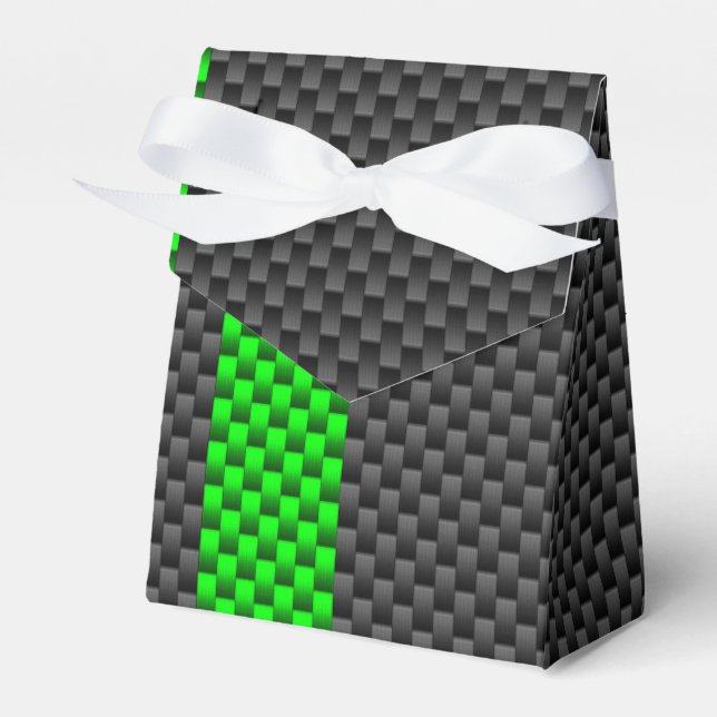 Accent Green Carbon Fibre Style Racing Stripes Favor Box (Front Side)