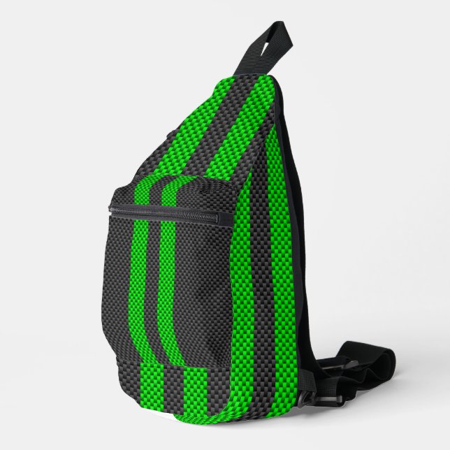Accent Green Carbon Fibre Style Racing Stripes Sling Bag (Right Corner)
