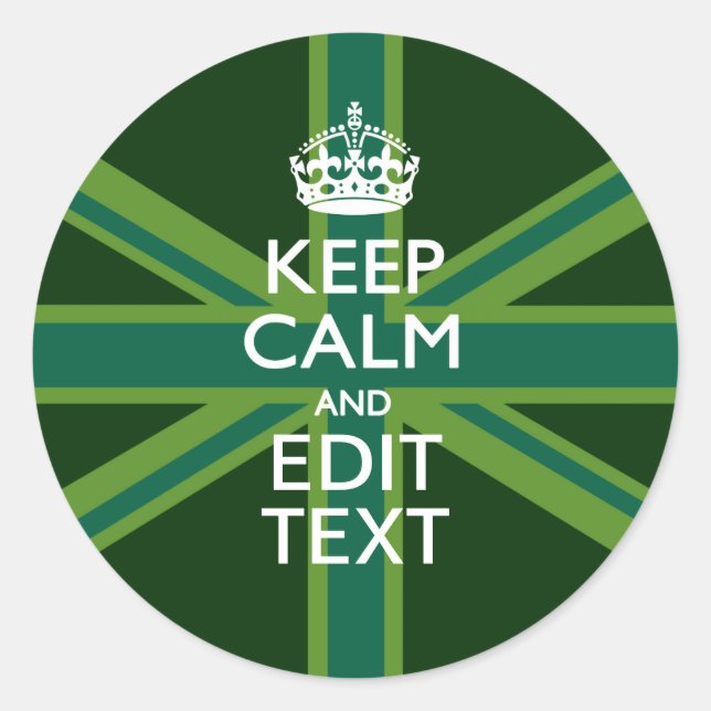 Accent Green Keep Calm And Your Text Union Jack Classic Round Sticker (Front)