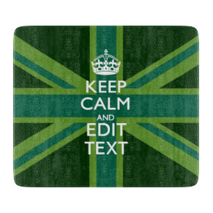 Accent Green Keep Calm And Your Text Union Jack Cutting Board