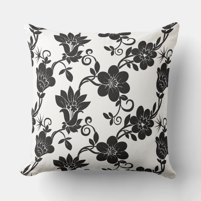 Accent Pillow-Black Flowers   Throw Pillow (Front)