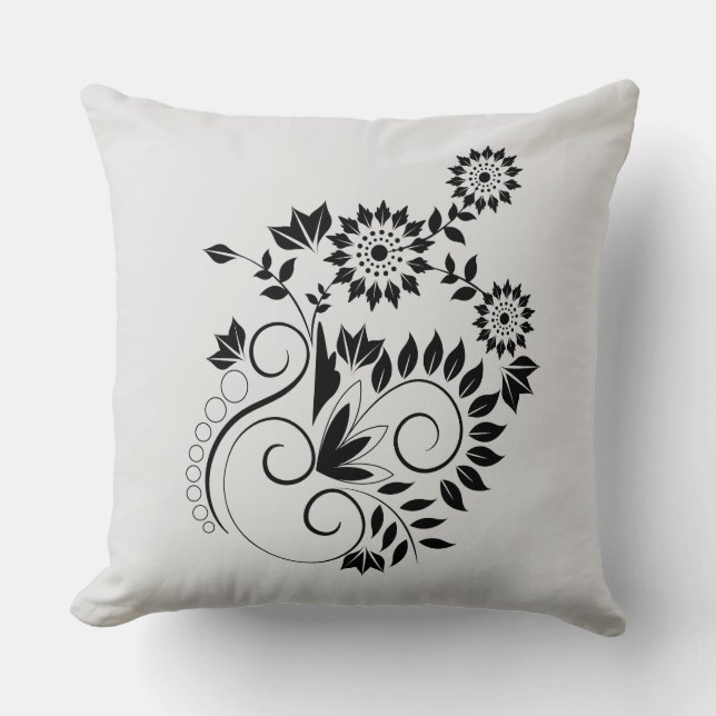 Accent Pillow-Black Flowers   Throw Pillow (Front)