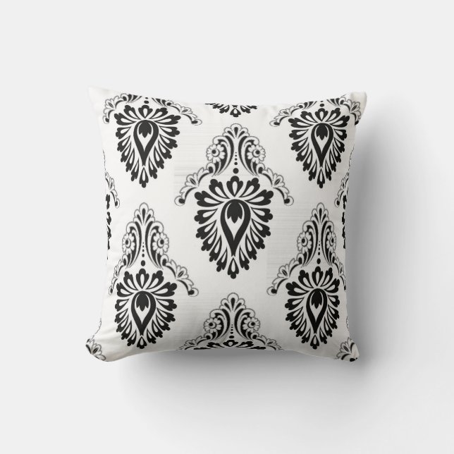 Accent Pillow-Black/White Damask Throw Pillow (Front)