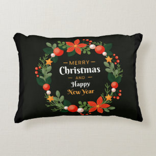 Accent Pillow With Christmas Botanical Xmas Wreath