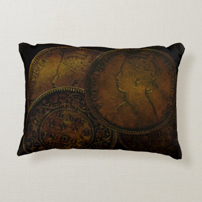 Accent Pillow with Coin Half Anna India from 1877 (Back)