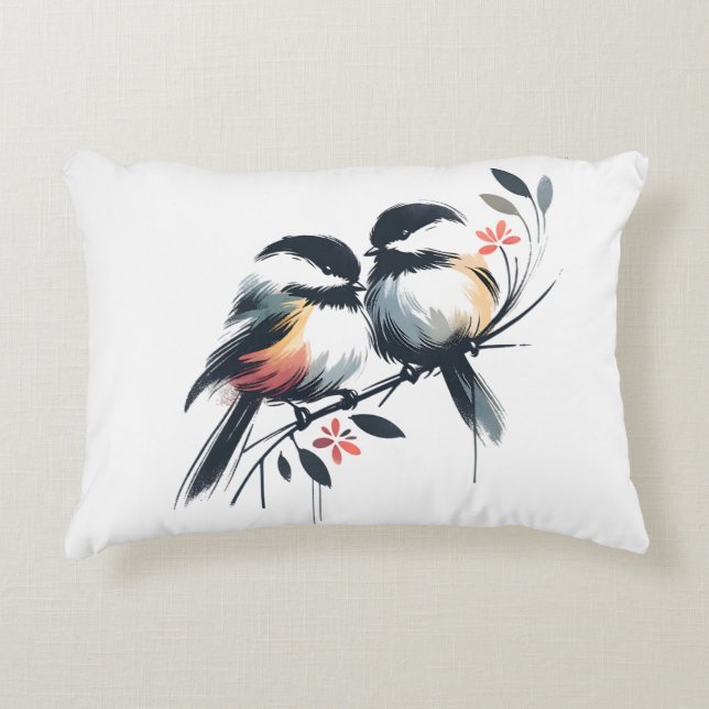 Accent pillow with two adorable chickadees (Front)