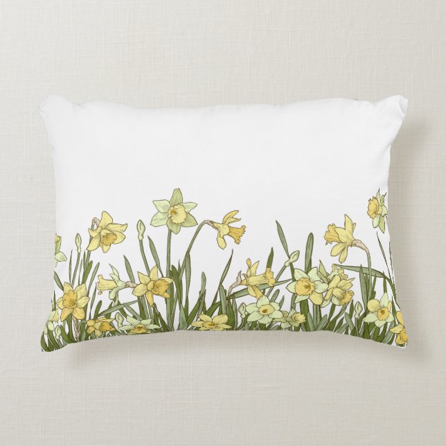 Accent Pillow with yellow daffodil floral pattern (Front)