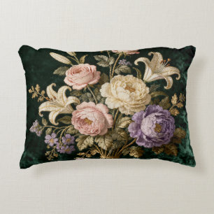 Accent Roses Bouquet Antique Style Tapestry Pillow