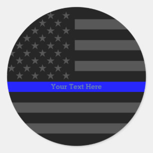 Accent Thin Blue Line Personalized Black US Flag Classic Round Sticker